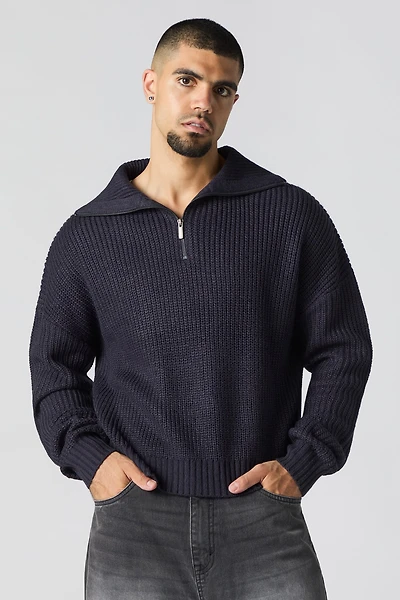 Ribbed Knit Quarter Zip Sweater