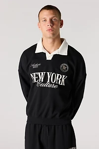 Graphic Long Sleeve Fleece Polo