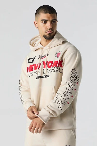 Haut à capuchon en molleton imprimé et broderie Racing Team