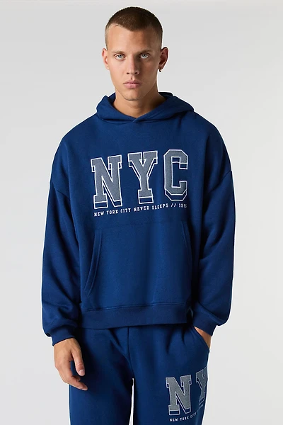 NYC Embroidered Boxy Fleece Hoodie