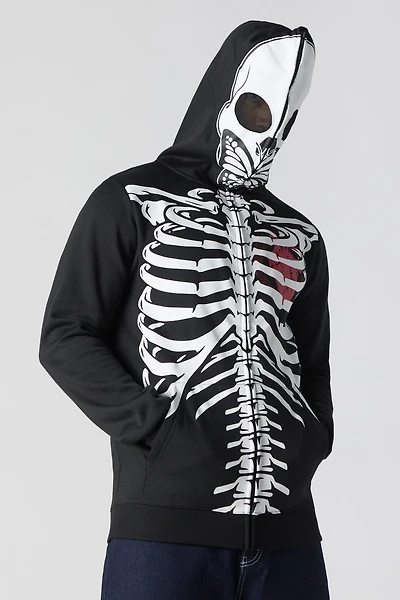 Skeleton Graphic Full Zip Fleece Hoodie