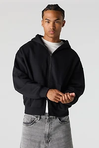 2-Way Zip-Up Boxy Feece Hoodie
