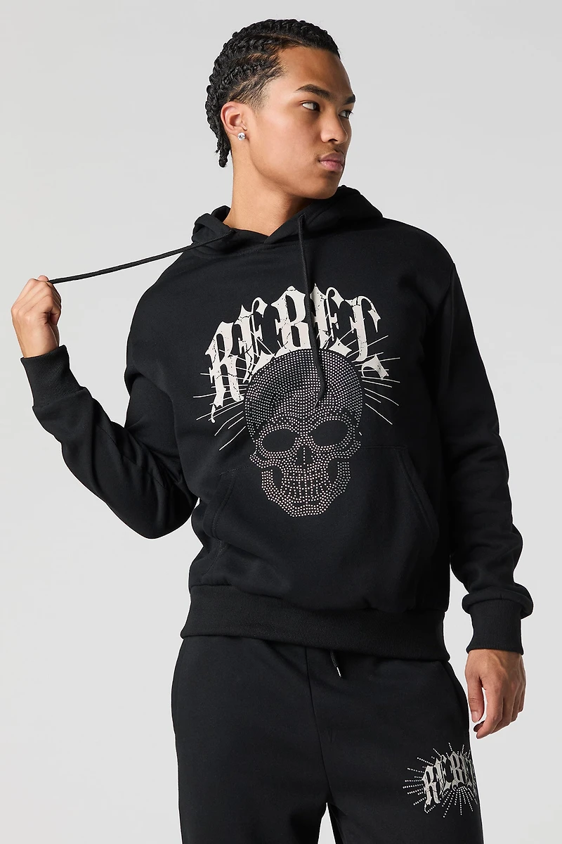 Graphic Rhinestone Fleece Hoodie