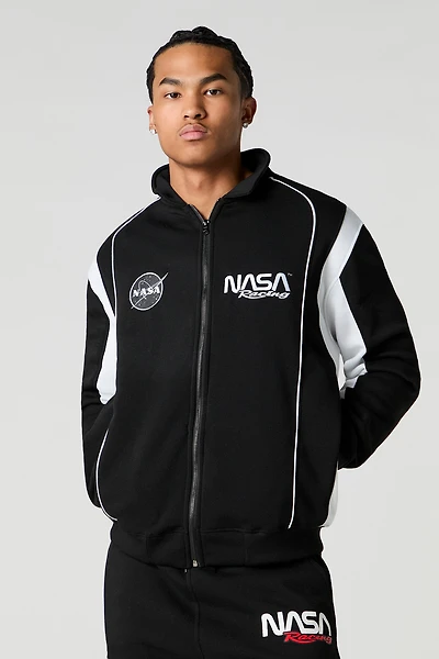 Jacket en molleton à glissière imprimé et broderie NASA