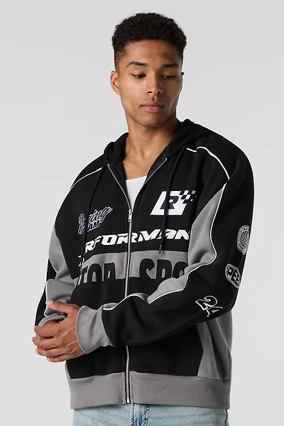 Motor Sport Embroidered Fleece Zip-Up Hoodie