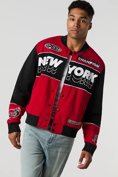Blouson de course en molleton avec motif brodé New York