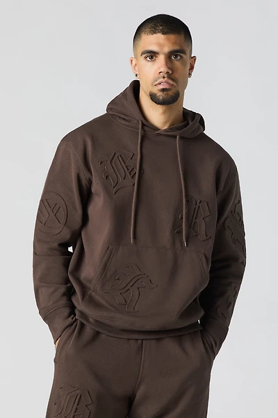 Letter Embossed Fleece Hoodie