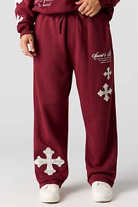 Pantalon d'entraînement à jambe large en molleton imprimé