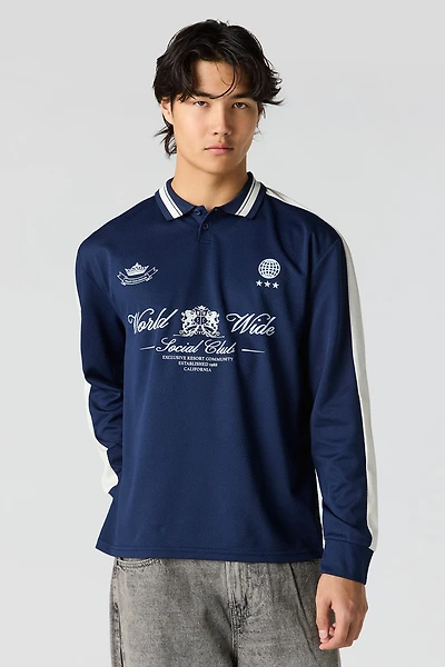 Textured Graphic Long Sleeve Polo