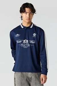 Textured Graphic Long Sleeve Polo