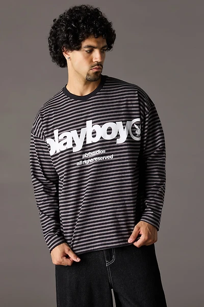 Playboy Striped Boxy Long Sleeve Top