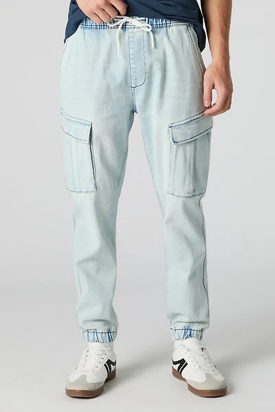 Jogger cargo en denim à taille coulissante