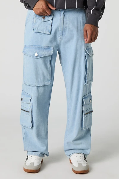 Jean cargo rigide avec poches multiples