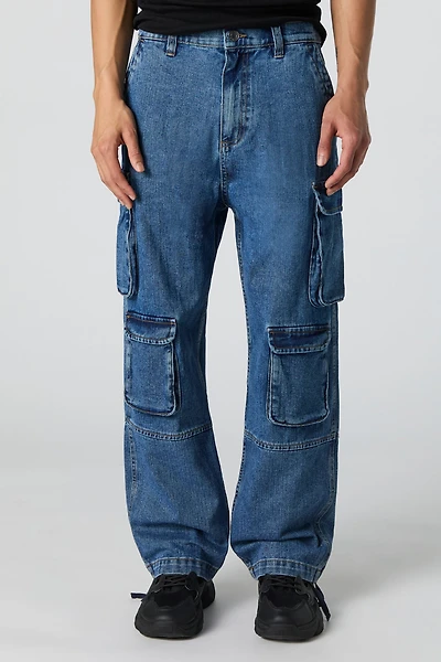 Jean cargo baggy rigide à multiples poches