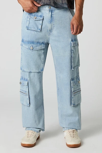 Jean cargo rigide baggy avec poche à glissière