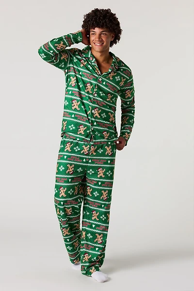 Christmas Flannel Button-Up Top & Pant Pajama Set