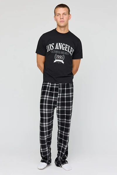 Graphic T-Shirt & Plush Plaid Pant Pajama Set