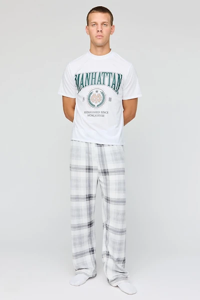Ensemble pyjama avec t-shirt imprimé et pantalon en peluche à carreaux