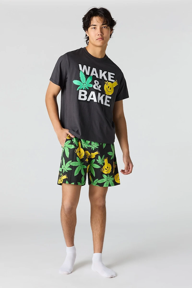 Graphic Tee & Printed Short Pajama Set