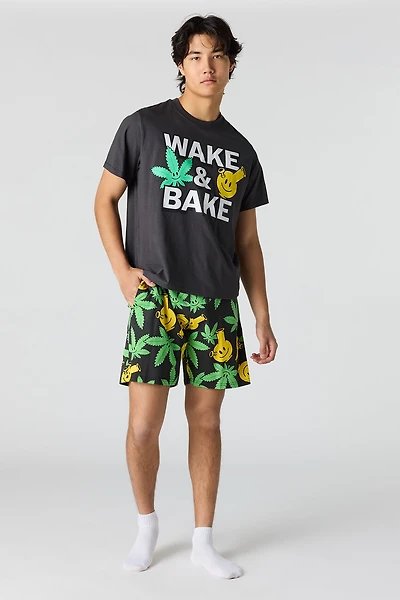 Graphic Tee & Printed Short Pajama Set