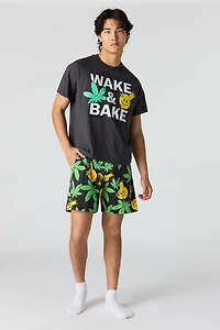 Graphic Tee & Printed Short Pajama Set