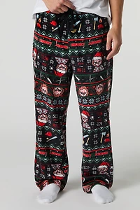 Cartoon Christmas Print Plush Pajama Pant