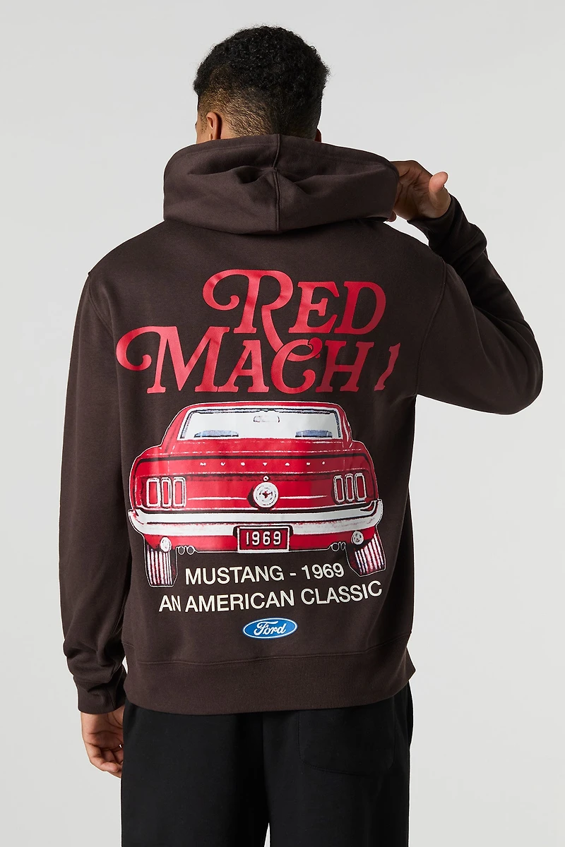 Ford Red Mustang Puffed Print Fleece Hoodie