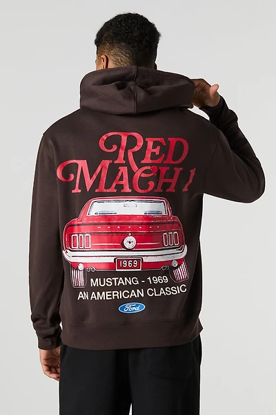 Ford Red Mustang Puffed Print Fleece Hoodie