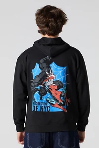 Haut à capuchon imprimé en relief Spider-Man & Venom