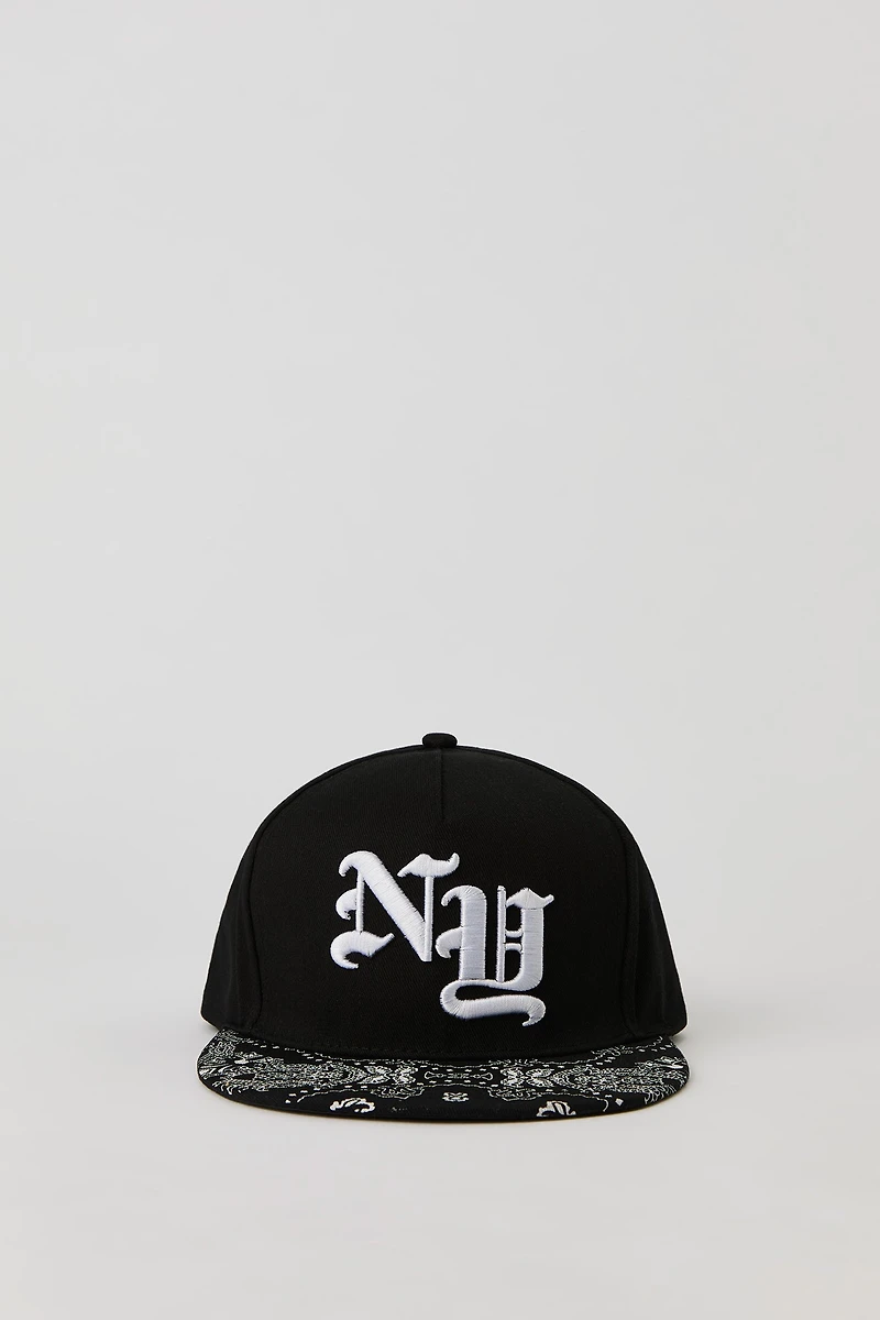 NY Embroidered Bandana Print Snapback Hat