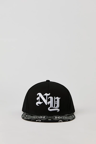 NY Embroidered Bandana Print Snapback Hat