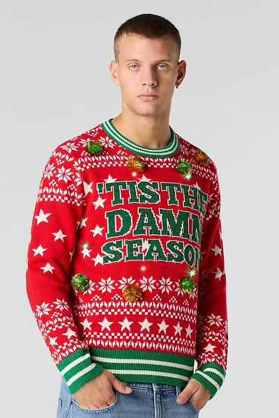 Jacquard Knit Pom Christmas Sweater