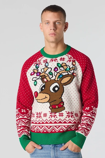 Rudolph Jacquard Knit Light-Up Christmas Sweater