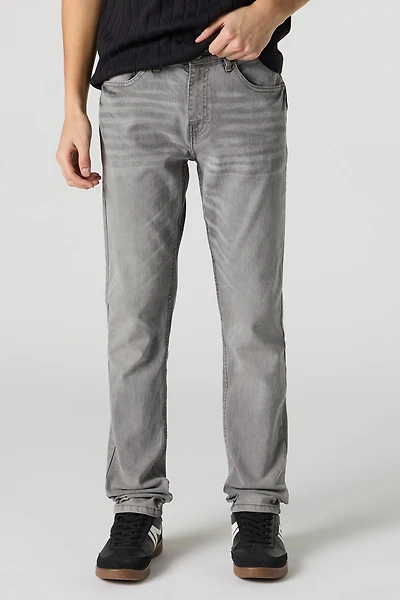 Jean mince en denim extensible délavé gris