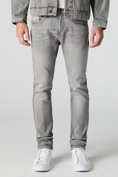 Jean ajusté extensible délavé gris