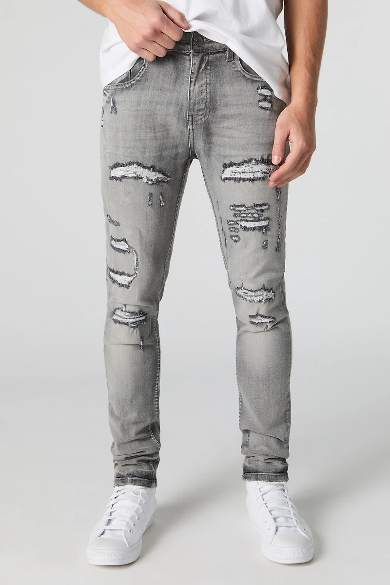 Grey Wash Distressed Stretch Skinny Jean