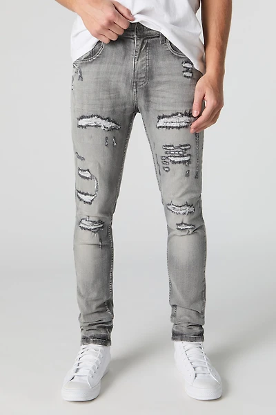 Grey Wash Distressed Stretch Skinny Jean