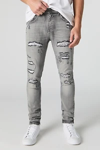 Grey Wash Distressed Stretch Skinny Jean