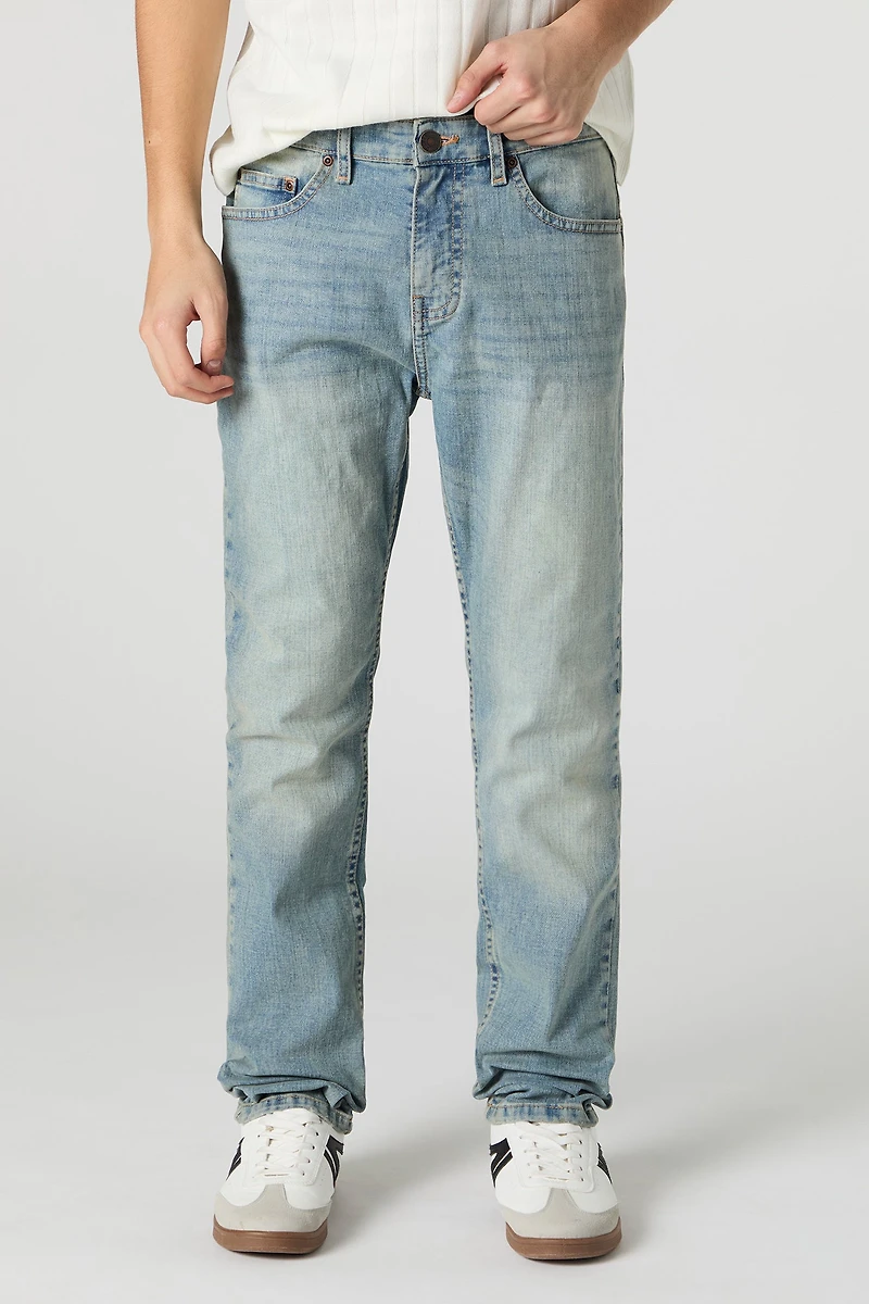 Jean mince en denim extensible délavé pâle