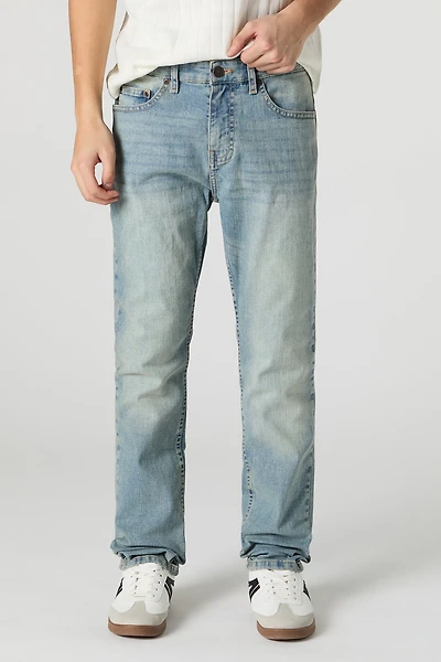 Jean mince en denim extensible délavé pâle