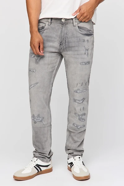 Stretch Ripped Slim Fit Grey Jean