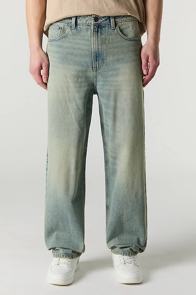 Jean rigide baggy délavé pâle vintage