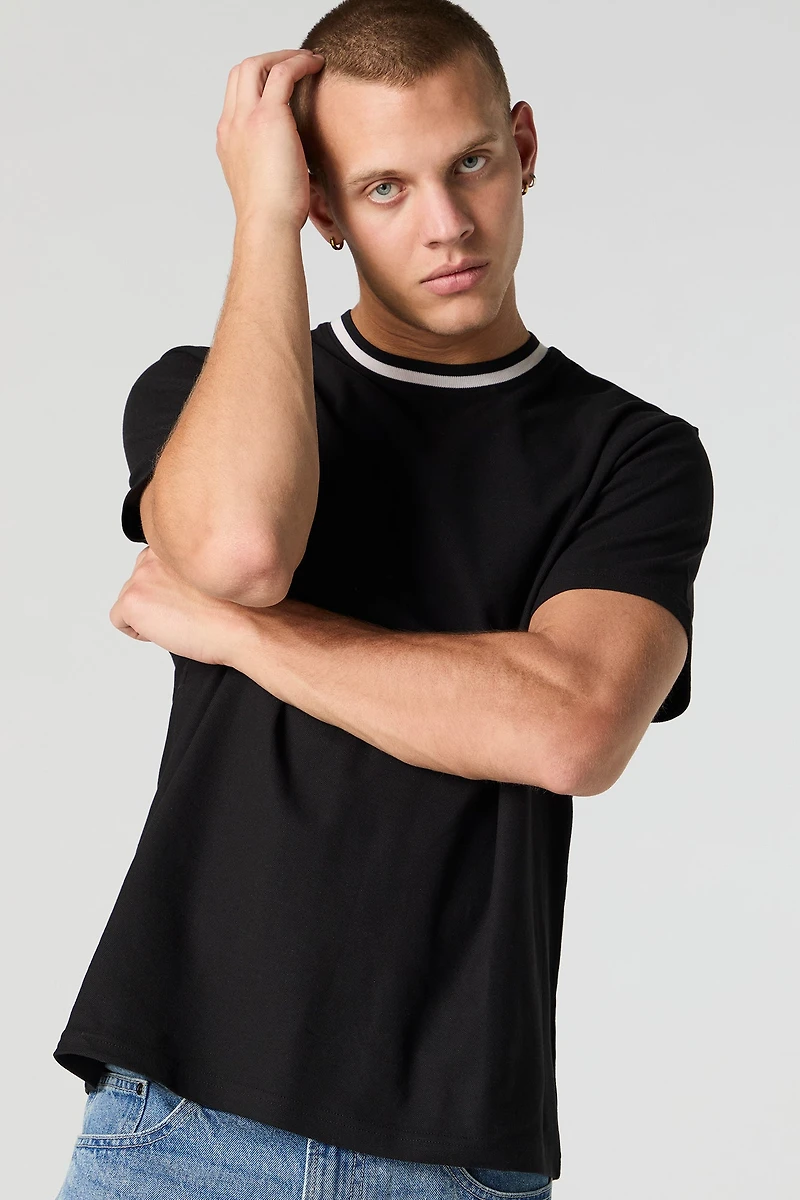Textured Contrast Crewneck T-Shirt