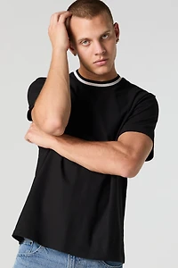 Textured Contrast Crewneck T-Shirt
