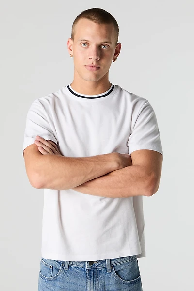 Textured Contrast Crewneck T-Shirt