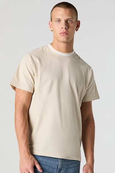 T-shirt ras du cou texturé contrastant
