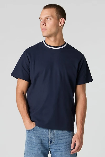 T-shirt ras du cou texturé contrastant