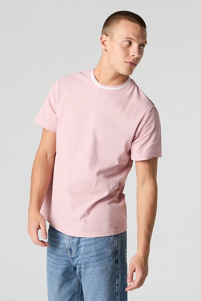 T-shirt ras du cou texturé contrastant