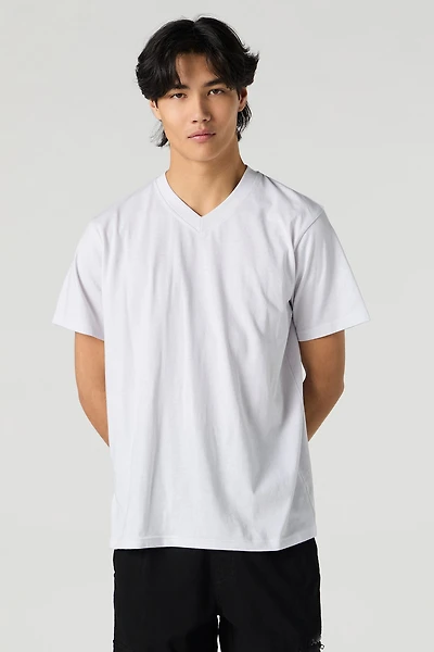 T-shirt uni à encolure en V