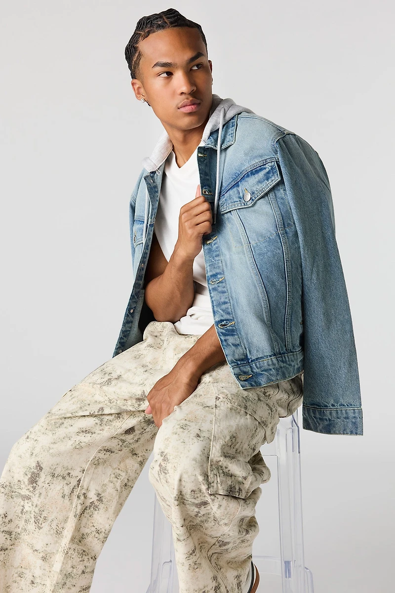 Blouson de camionneur en denim avec capuchon amovible